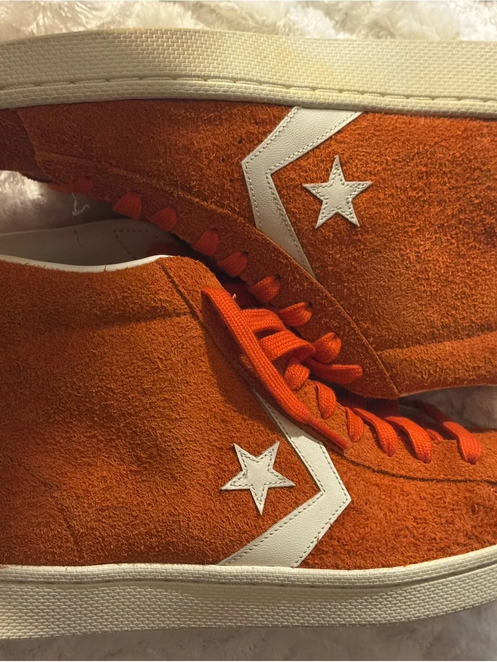 Converse Orange Suede Mid-Top Sneakers with White Star Chevron
